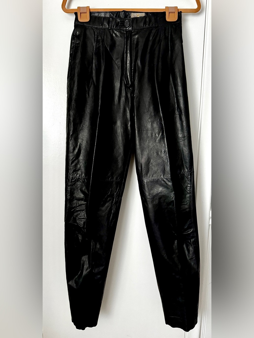 Oleg Cassini Womens Size 10 Black Leather Pants Tapered High Waisted VTG 80’s 90